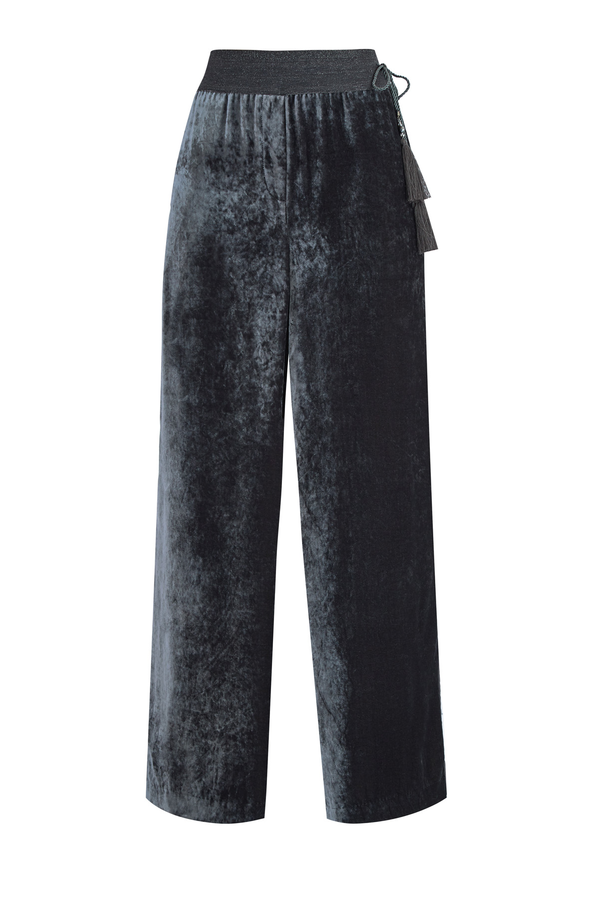 

Широкие брюки из бархата с декором в виде кистей и атласных лампасов, Серый, Широкие брюки из бархата с декором в виде кистей и атласных лампасов